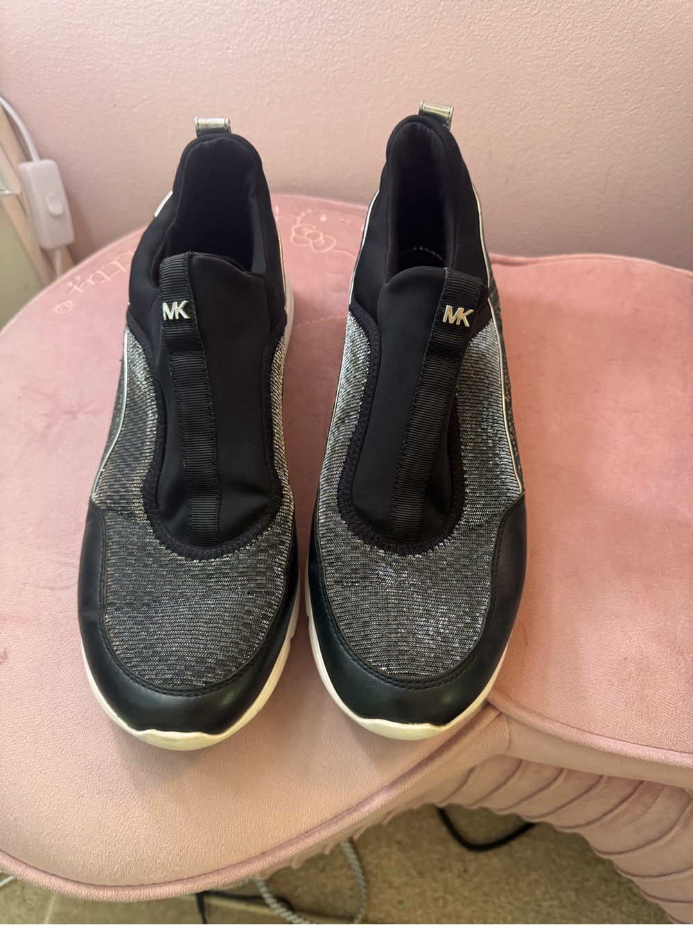 Michael Kors Black and Silver Slip-On Knit Sneakers